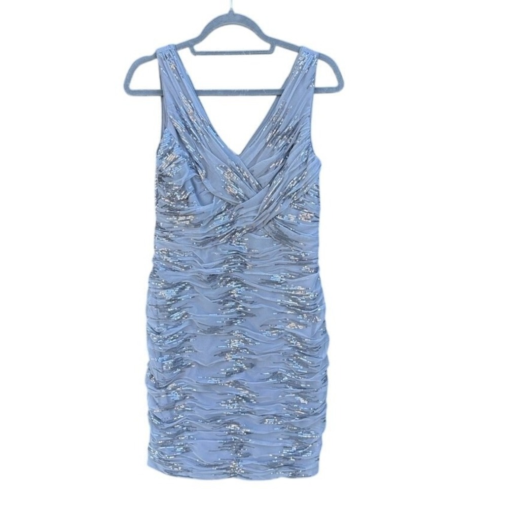 NWT Lauren Ralph Lauren Evening Grey Sequin Ruched Mesh Cocktail Dress Size 8
